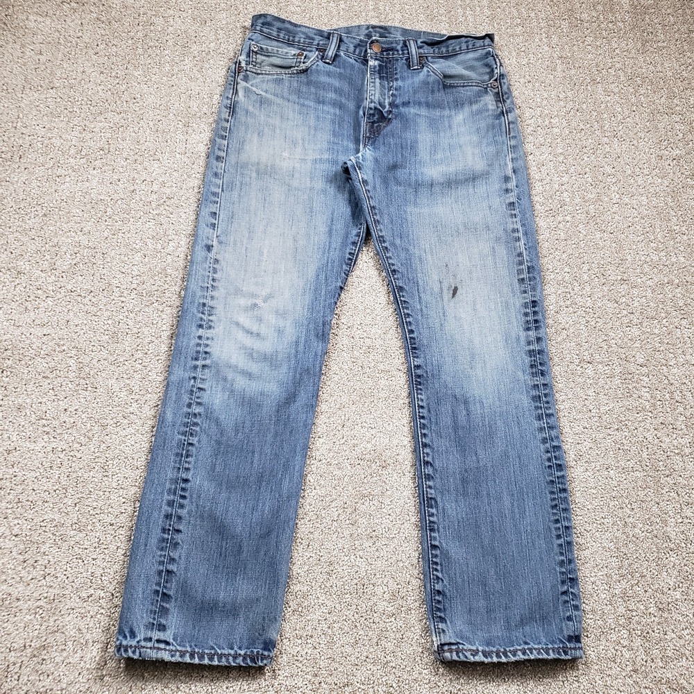 Levis Jeans Mens 32x30(fit 30x28) Blue 513 Slim Straight Faded Whiskers Distress
